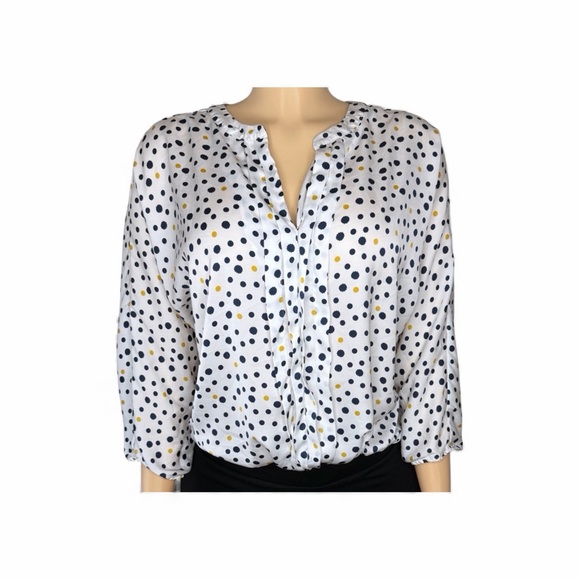 Ann Taylor Factory Polka Dot Blouse Size LP - Picture 2 of 15